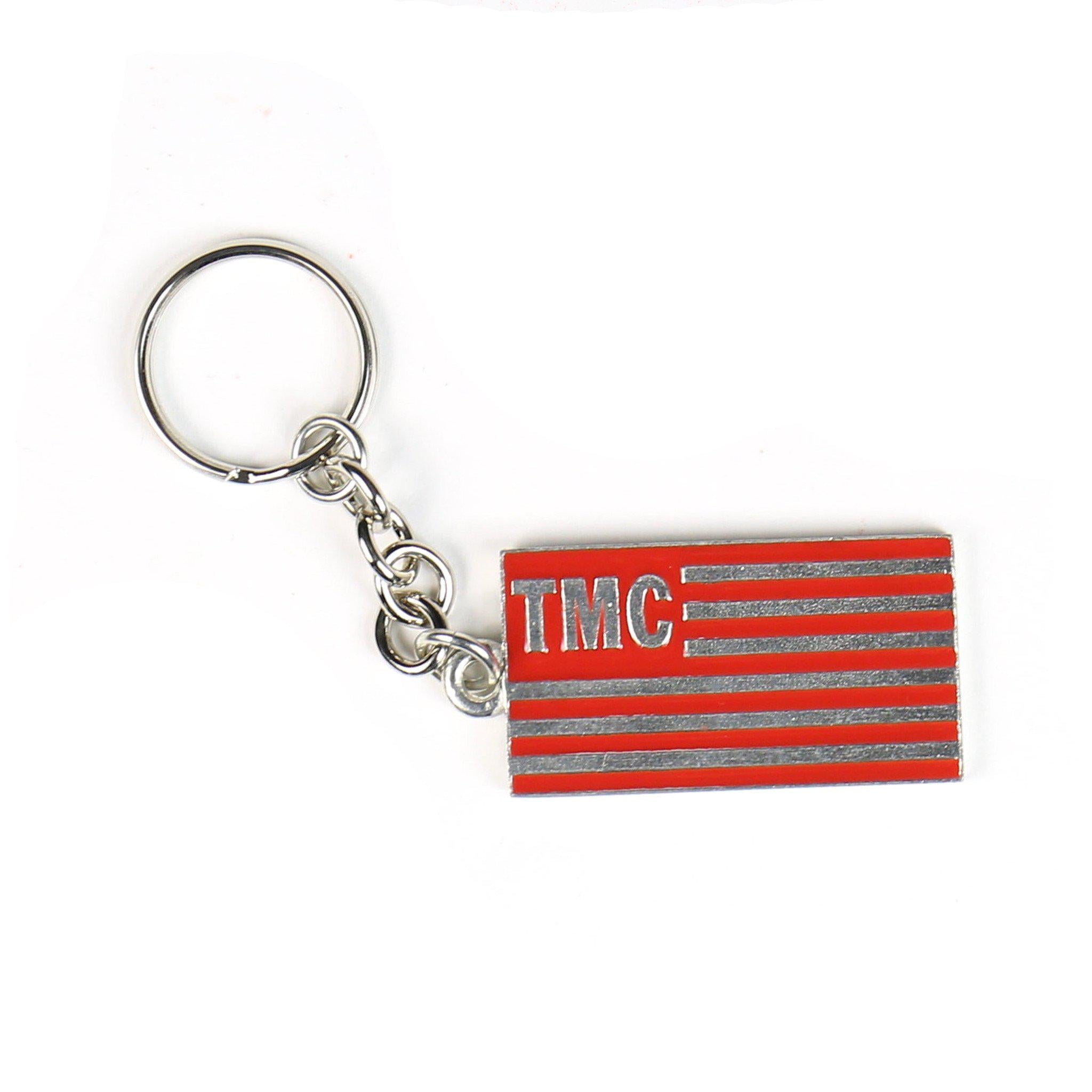 TMC Flag Keychain - Brushed Nickel/Red
